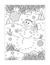 Snowman join the dots puzzle and coloring page